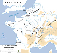 Карта Галлии в 1 веке до н.э.